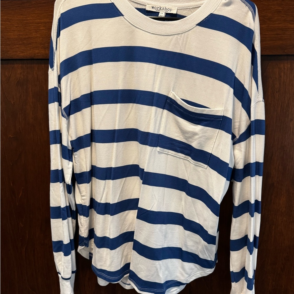 Workshop Republic Clothing Blue and White Striped Top
